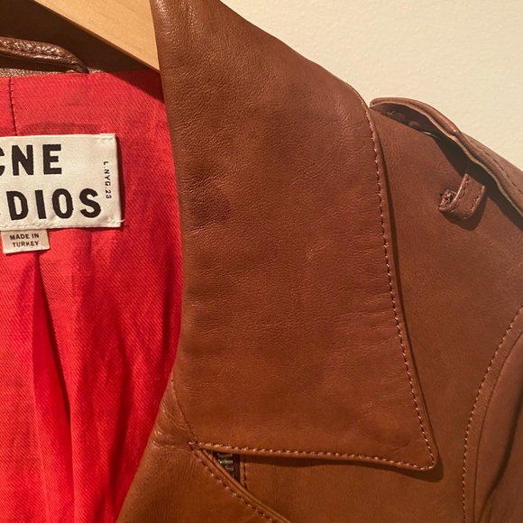 Acne Studios Brown Leather Motorcycle Jacket - Picture 4 of 5